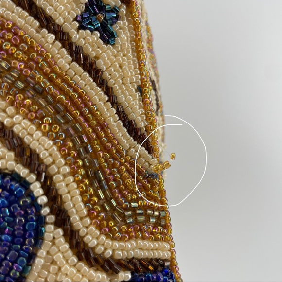 Christiana NWT Ivory/Blue Unique Bohemian Beaded Tapestry Shoulder Bag - Picture 6 of 12